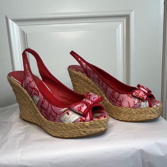 Coach, 10, Red and Pink wedge sandals. - Picture 4 of 7